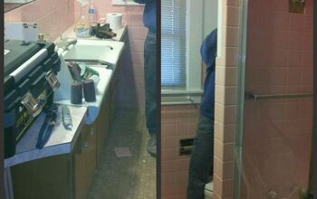 Before and afters of the bathroom upstairs!:) We've still got a few finishing touches to add, but we're using it now!