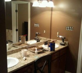 i used this idea and revamped my large bathroom mirror this weekend here are my, bathroom ideas, woodworking projects, I had just repainted my bathroom and a friend suggested I look at this site to revamp my large bathroom mirror This is my before picture