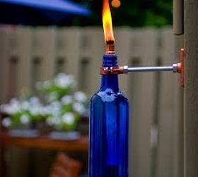 ideas on how to recycle wine bottles, Recycled wine bottle torches