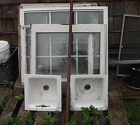 garden decor, Windows and 2 cast iron sinks
