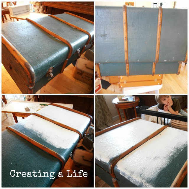 vintage trunk coffee table, painted furniture, repurposing upcycling, I gave this vintage trunk a new life starting with paint on the outside