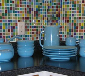 tiling cheat amazing tiling effects using self adhesive wall tiles, kitchen backsplash, kitchen design, tiling, wall decor, glass self adhesive tiles look great in this kitchen