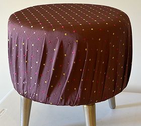 pleated fabric covered stool, painted furniture, reupholster, Pleated Fabric covered stool with gold silver painted legs
