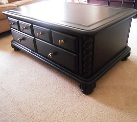 remake of one ugly coffee table set, Here is the finished product After a lot of thought I decided to paint them an oil based black paint I got from lowes Thing about oil is that it doesn t leave and brush strokes so I was willing to wait the few days it took to dry
