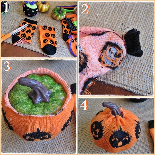 easy halloween sock pumpkins um projeto divertido usando meias de halloween do, Tutorial completo no meu blog
