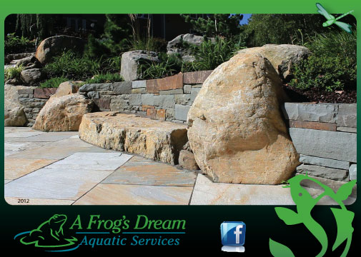 backyard paradise in mahwah nj, outdoor living, patio, ponds water features, Natural stone walls with built in boulder bench