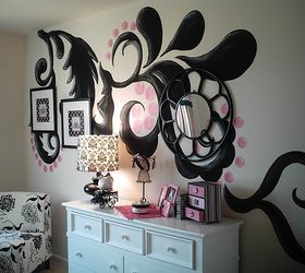 decorative wall treatments, home decor, painting, wall decor, Large handpainted scroll pattern for Atlanta designer Terri Kemp Terri Kemp Interiors in a teen girls room