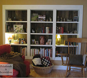 built in bookcases featuring re claimed pine flooring, home decor, shelving ideas, storage ideas, And this is how they look when they re full