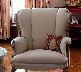 drop cloth upholstered chair, home decor, living room ideas, painted furniture, reupholster, A basic chair frame was brought to life with painter s drop cloth