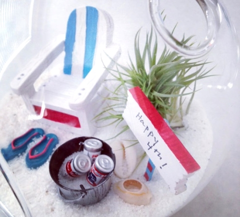 4th of july decor with a nautical twist, patriotic decor ideas, seasonal holiday d cor, wreaths, A patriotic Miniature Beach Scene in a glass sphere