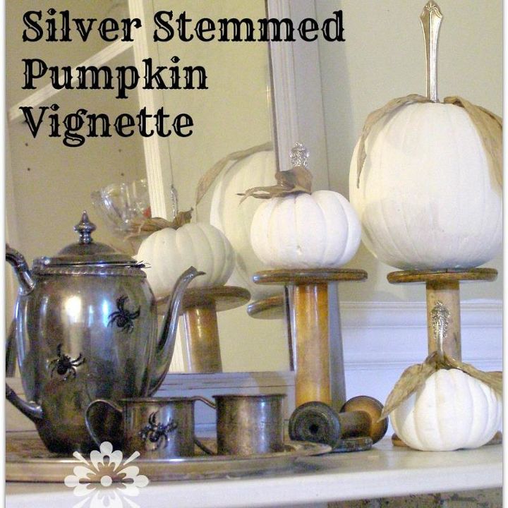 tarnished silver stemmed pumpkins, crafts, halloween decorations, seasonal holiday decor, Elegance with tarnished silver and pumpkin