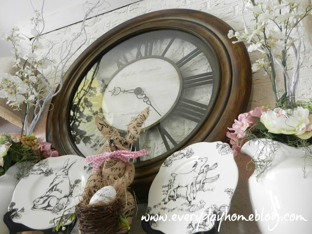 my southern easter mantel with beaumont, easter decorations, seasonal holiday d cor, Black and white toile plates