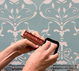 how to stamp a painted stencil pattern, painting, Following instructions from our post prepare your stencil and stamp to add a unique touch to your wall pattern