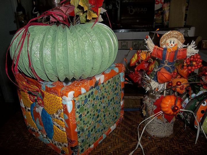 quilted styrofoam box fall centerpiece or a storage box tutorial, crafts, Playing around and figuring out what works