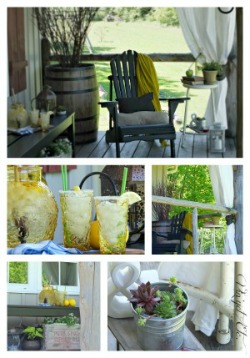 summertime porch tour vintagey goodness an antique bench makeover, outdoor furniture, painted furniture, porches