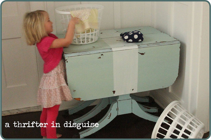 drop leaf table with mmsmp makeover, painted furniture, Our new laundry folding station