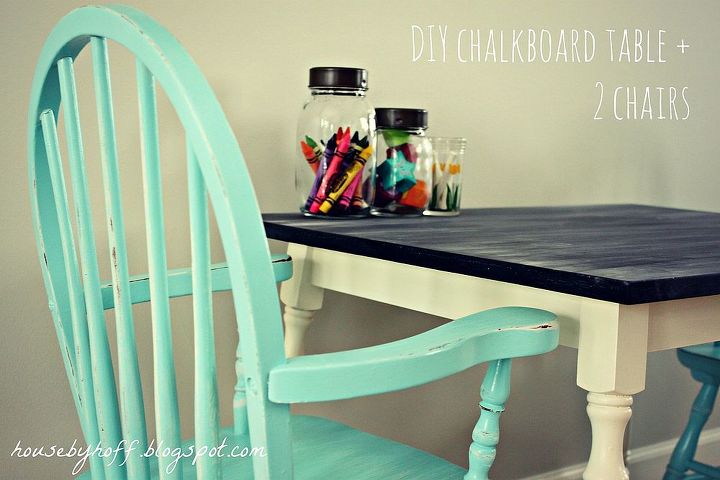 diy chalkboard tabletop 2 shabby chairs, chalkboard paint, painted furniture, shabby chic