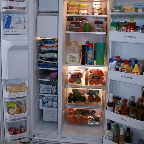 organize your refrigerator, organizing, storage ideas, Use plastic bins to organize like items I use them to keep fruits and veggies separate