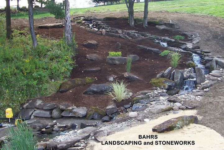90 foot long stream with waterfalls, landscape, outdoor living, ponds water features