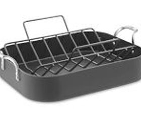 thanksgiving kitchen essentials, appliances, kitchen design, Calphalon Unison Sear Nonstick Roaster with Rack Heavy gauge hard anodized aluminum with three interlocking nonstick layers provides excellent heat conduction and uniform cooking exterior won t chip peel stain or scratch