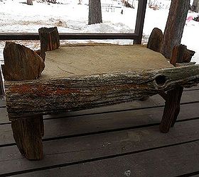 old or discarded fence posts a rock turn into table, diy, outdoor furniture, outdoor living, painted furniture, repurposing upcycling, woodworking projects