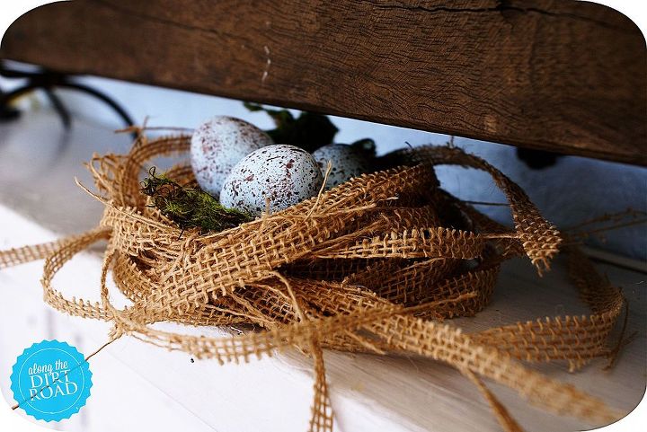 easy burlap nest, crafts, easter decorations, seasonal holiday decor, Such a sweet little daughter that is good with scissors
