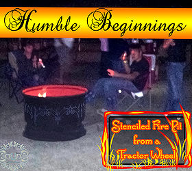 fire pit from humble beginnings, outdoor living, repurposing upcycling, Fire Pits are really fun but they can be quite expensive Not mine The cost of two cans of Paint and a humble tractor wheel