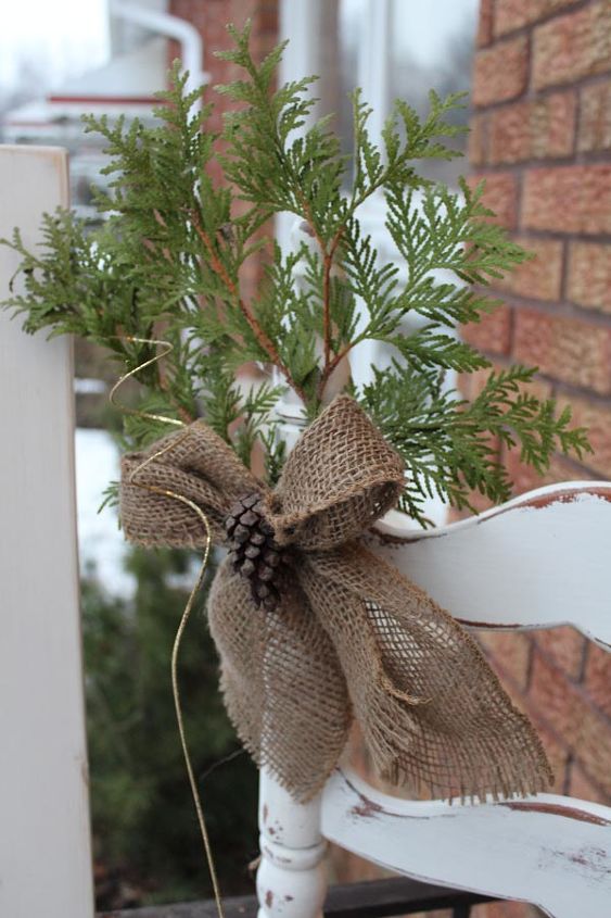 chair for charity creation, christmas decorations, repurposing upcycling, seasonal holiday decor, Some burlap bling Ya That s a thing Burlap can be blingy too y know haha