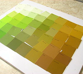 diy paint chip art, home decor, painting, Loosely layout cut up paint chips in graduated colors