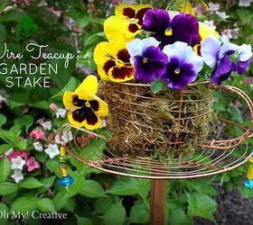 wire teacup garden stake, crafts, gardening, outdoor living, repurposing upcycling, This Wire Teacup Garden Stake was so easy to make and a perfect addition to my garden