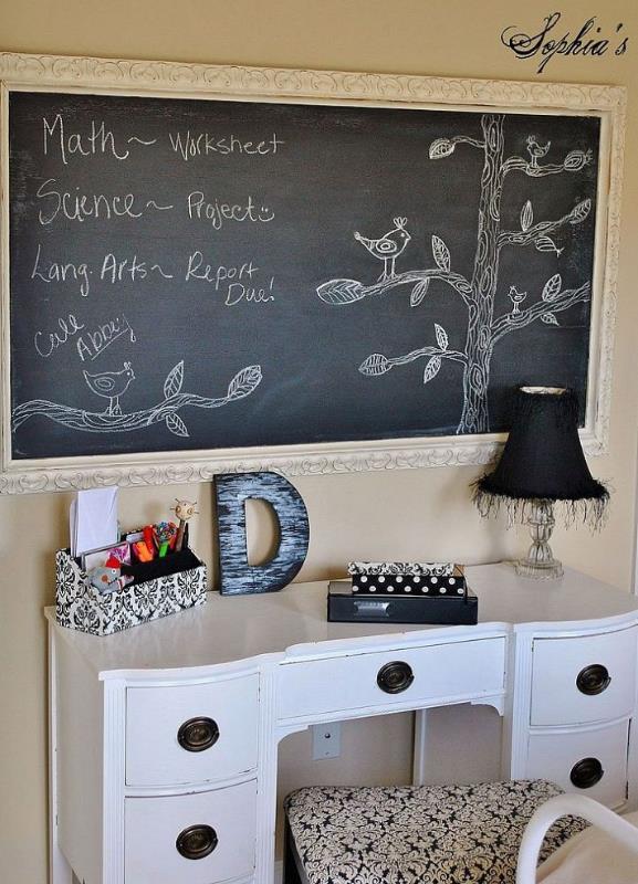 girls budget bedroom makeover, bedroom ideas, home decor, 15 DIY oversize chalkboard made with large picture frame purchased at an auction