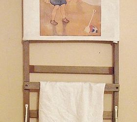 vintage beach chair to vintage beach inspired towel rack, diy, repurposing upcycling, woodworking projects, I added two distressed looking white hooks to the bottom already had those too