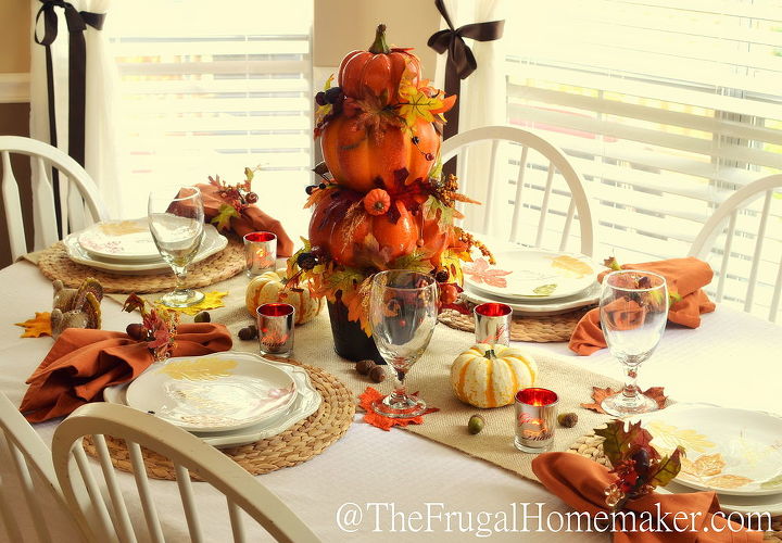 mesa de outono com topiaria de abbora diy