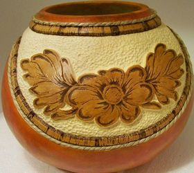 http gourd creations com, crafts, carved tooled leather look with rope rim