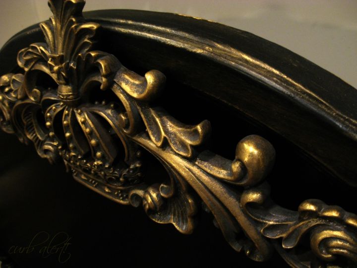completed headboard bench, painted furniture, repurposing upcycling, Closeup of the gold crown filigree found at Hobby Lobby It s removable which allows us to dress up or down the bench according to our mood or season