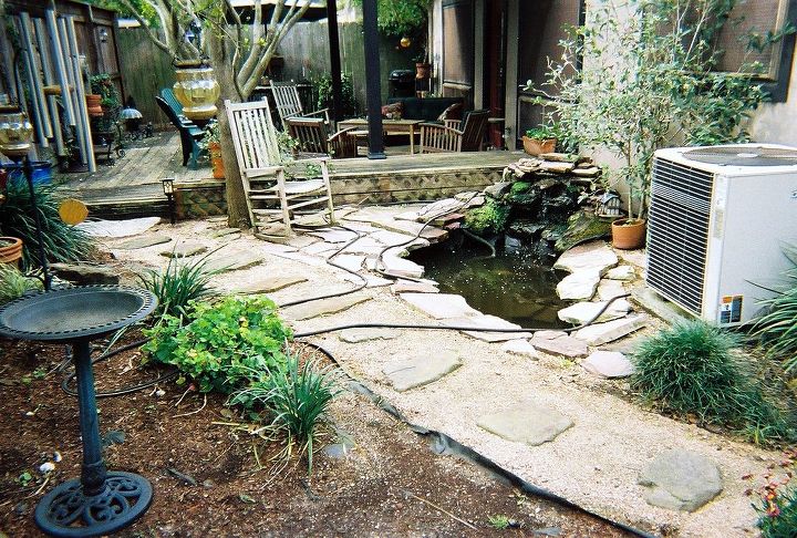 pond makeover for lisa s small courtyard garden in houston, outdoor living, ponds water features, Before
