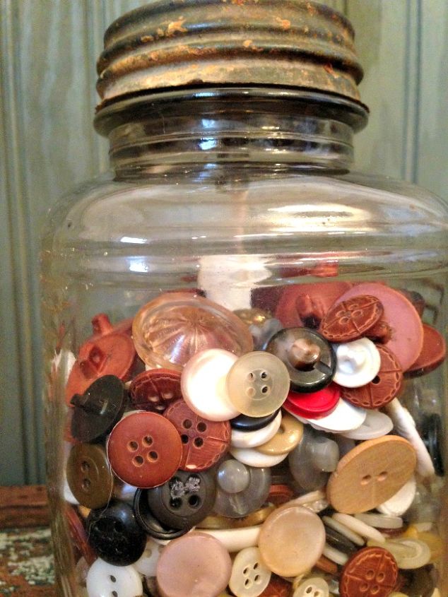 make diy mason jar lamps fun way to upcycle jars of buttons and more, crafts, lighting, mason jars, repurposing upcycling, This is the jar of buttons I used these belonged to my mom I m so happy that I could reuse the jar in such a fun way