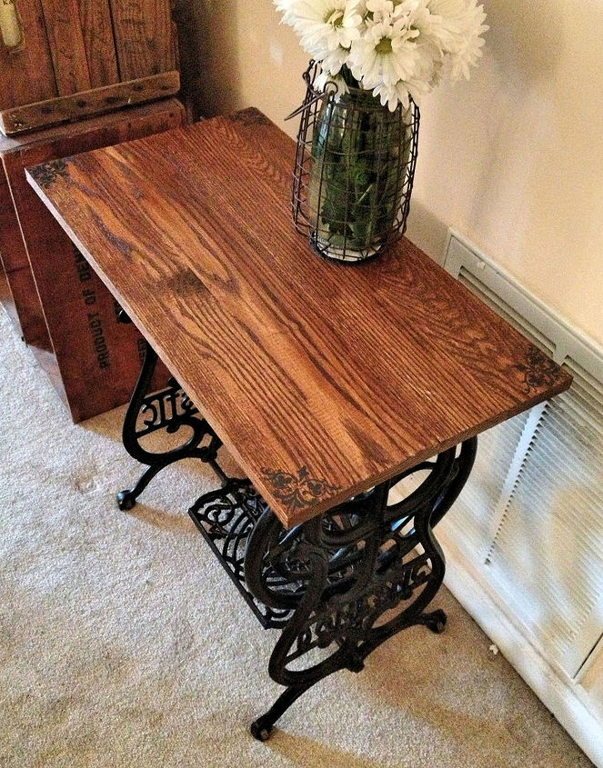 reclaimed wood sewing machine table, painted furniture, repurposing upcycling