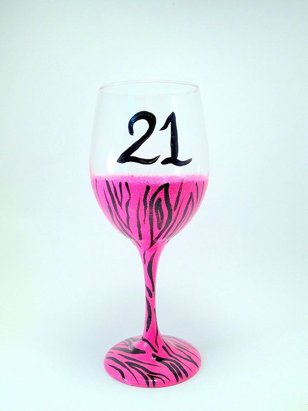 painted wine glass by brushes with a view, painting, Happy 21 St Birthday by Brushes with A View