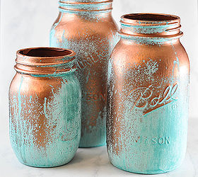 mason jars with a blue patina, mason jars, painting, repurposing upcycling, This copper and blue look will stand out in any decor