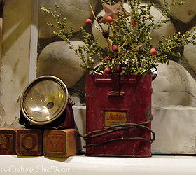 christmas decorating with vintage amp salvaged metal, christmas decorations, electrical, repurposing upcycling, seasonal holiday decor, An old miners light and vintage blocks were a part of my mantel display