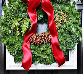 framed christmas wreath on the front door and porch decor, curb appeal, porches, seasonal holiday decor, wreaths