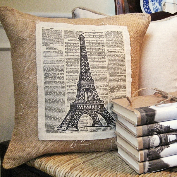 my linen and burlap eiffel tower pillow with free graphic, crafts, home decor, Love the vintage look