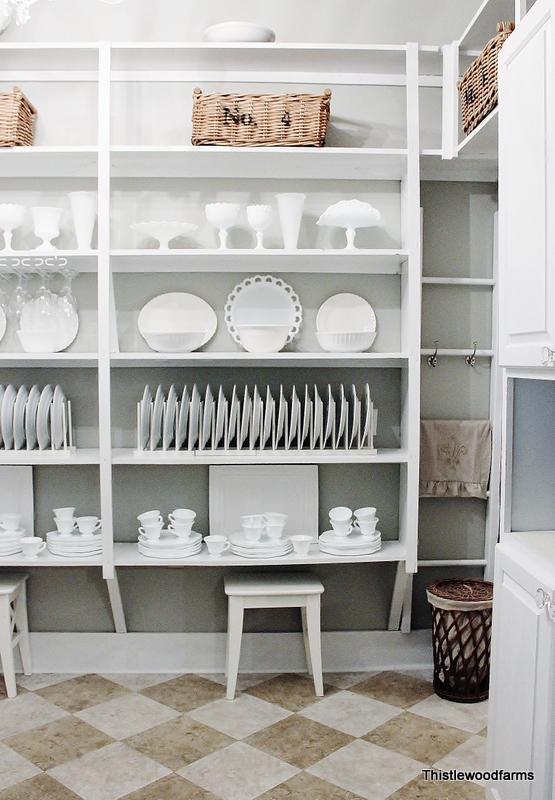 remodeled butler s pantry, closet, home decor, Open shelving with white dishes and platters Ready for company
