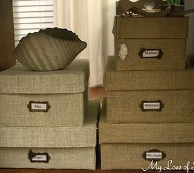diy custom burlap storage box, crafts, home decor, DIY Home Office Storage Boxes made from old shoe boxes