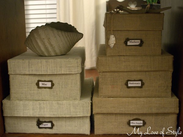 diy custom burlap storage box, crafts, home decor, DIY Home Office Storage Boxes made from old shoe boxes