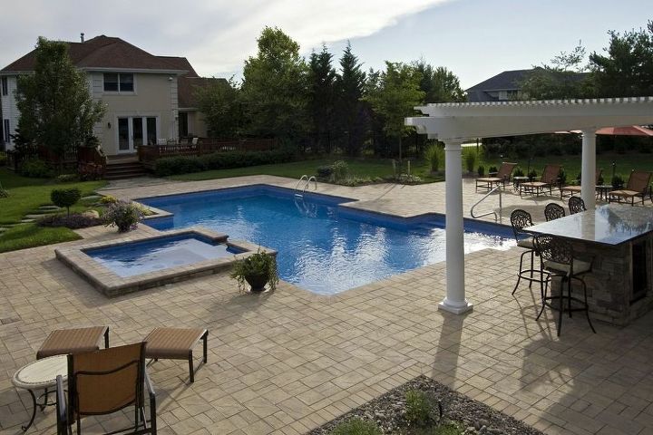award winning design geometric pool with raised spa, outdoor living, patio, pool designs, spas, Pergolas