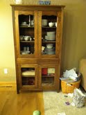 q pretty hutch, painted furniture, This is my friends hutch and she wants something to replace the glass that isn t chicken wire or more glass any ideas