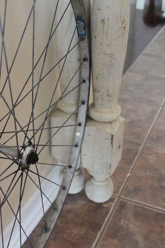 a bicycle wheel foyer table, foyer, home decor, painted furniture, repurposing upcycling