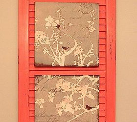re purposing an old shutter with home made chalk paint, bathroom ideas, home decor, repurposing upcycling, I added some cute bird prints